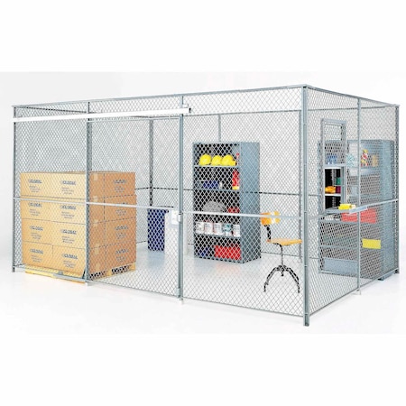 Global Industrial Wire Mesh Partition Security Room 10x10x10 without Roof, 4 Sides w/ Window 603305A